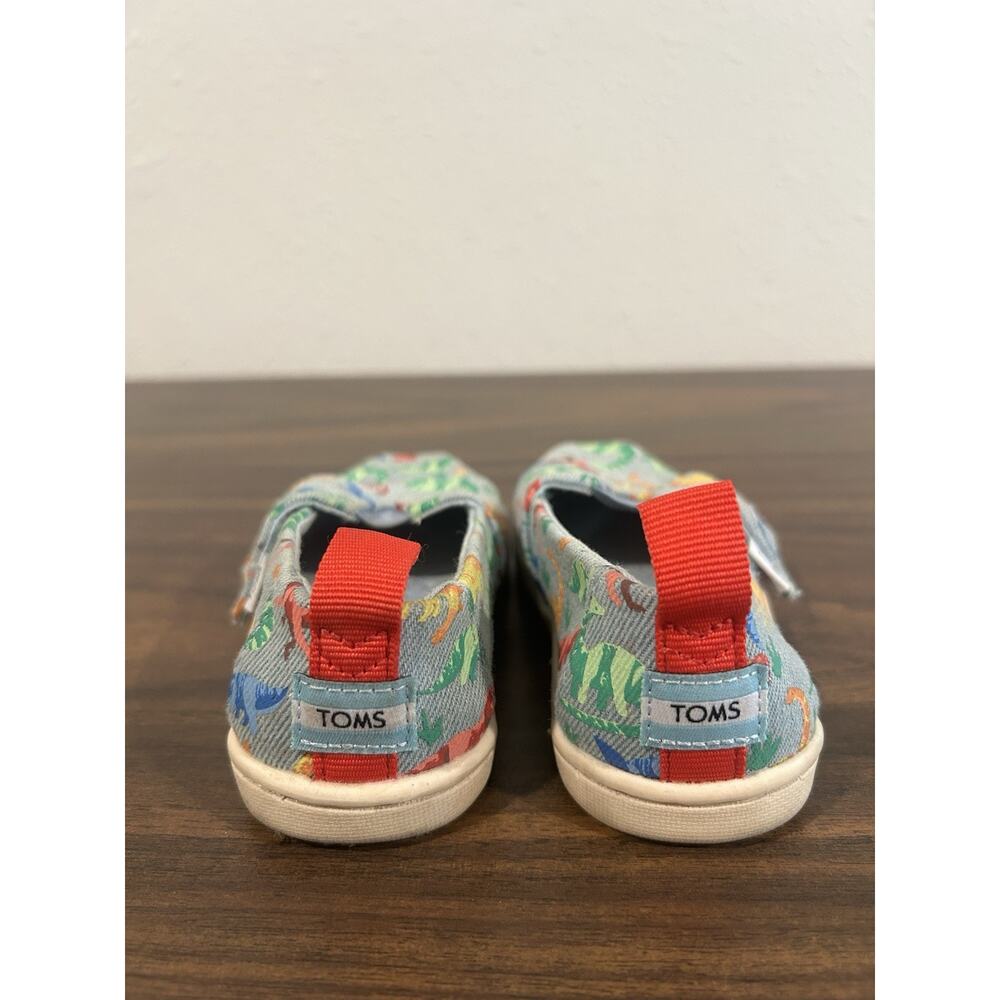 TOMS Alpargata Blue Denim Dino Slip‎ On Toddler Size 7 Shoes Dinosaur Sneakers - Picture 4 of 12